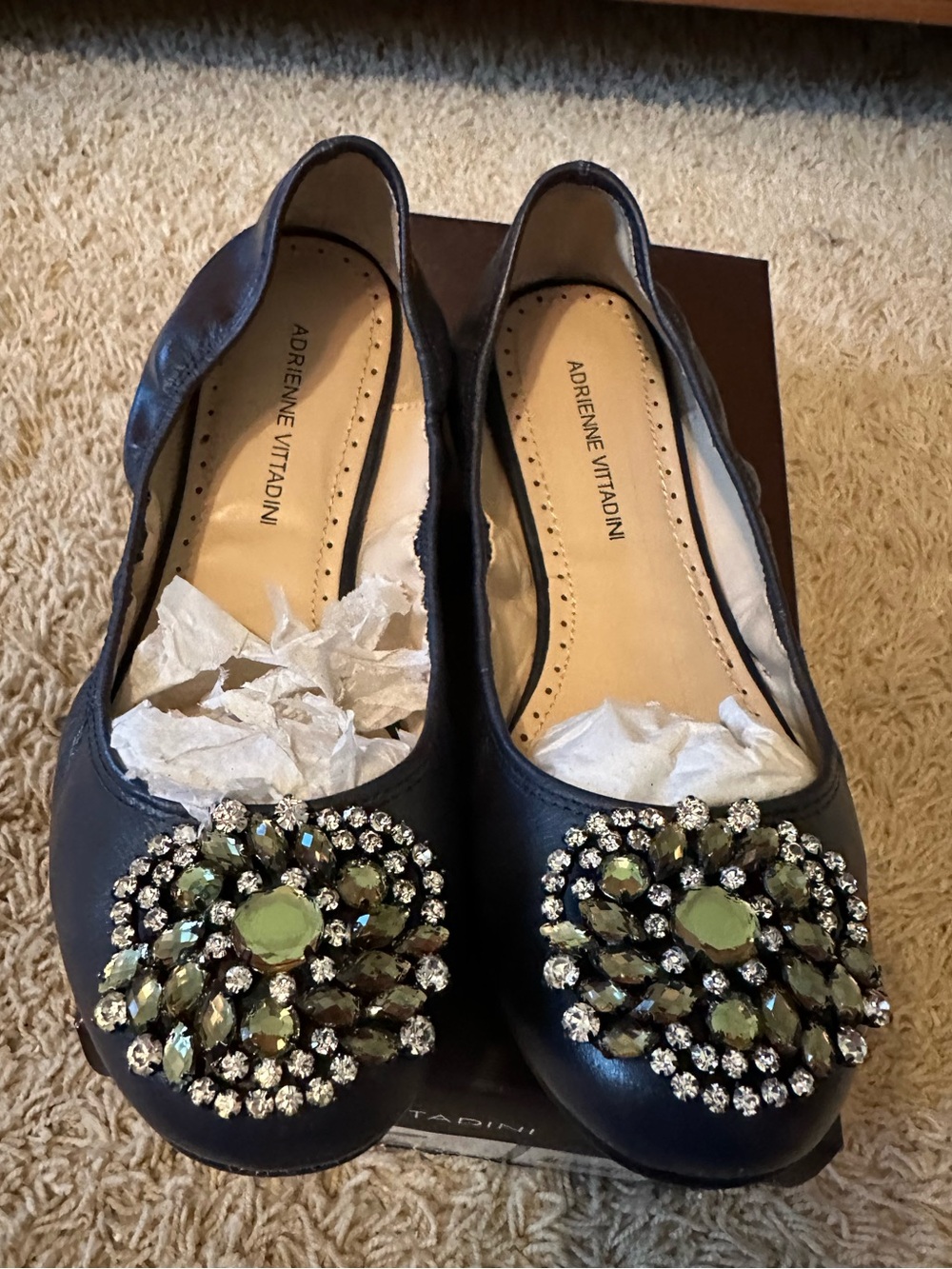 Adrienne Vittadini Navy Blue Flats with Jewel Embellishment